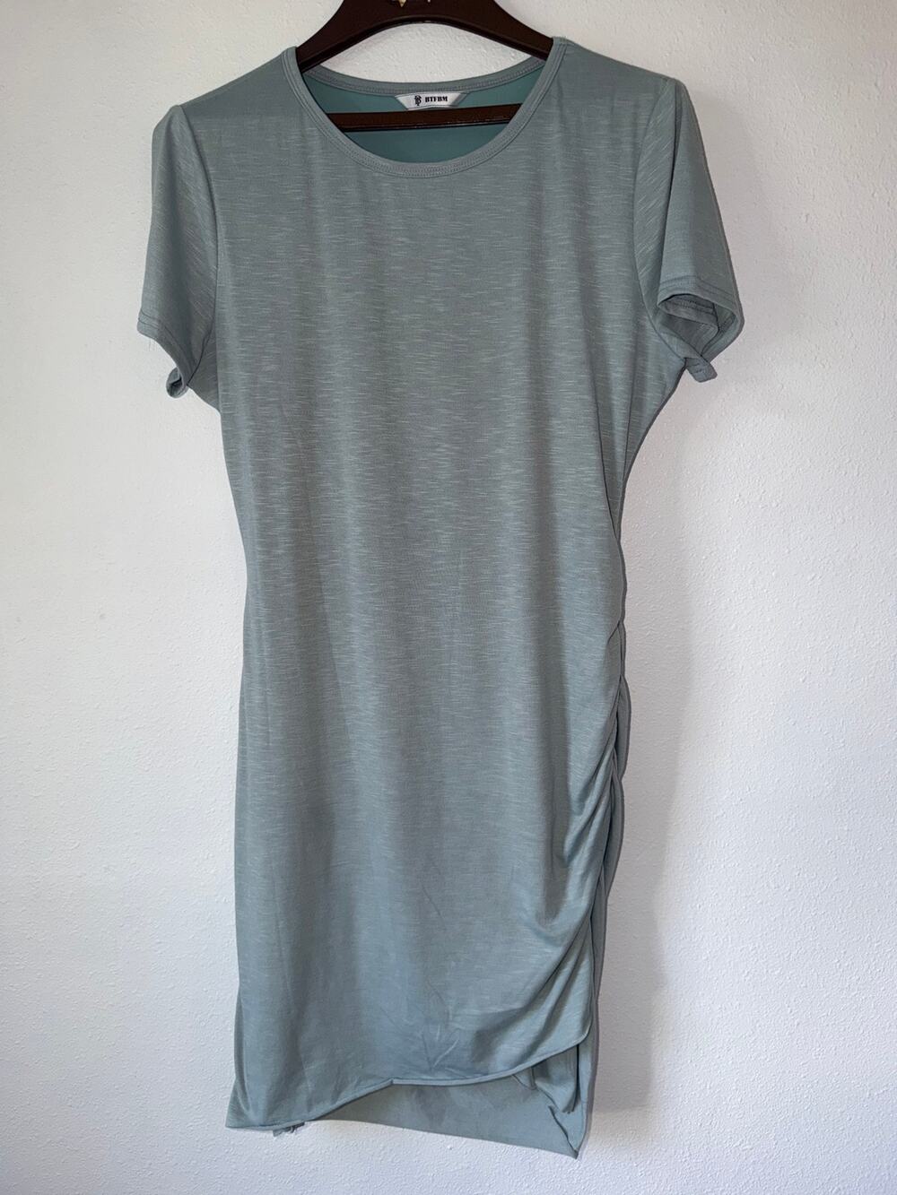 BTFBM Baby Blue Short Sleeve  Ruched Short Summer T-Shirt Dress Size Medium